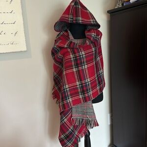 Reversible soft flannel hooded shawl. One size fits all.